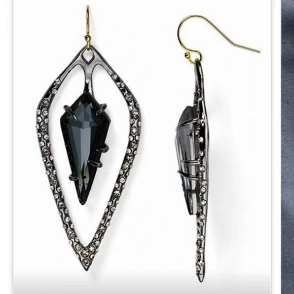 ALEXIS BITTAR NEW Open Kite Dark Gunmetal Smoke Blue Swarovski Crystals Earrings - Picture 11 of 13